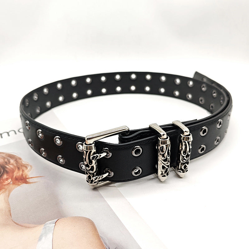 Punk Street Metal Leather Wide Belt