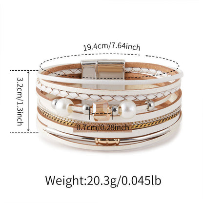 Vintage Pearl Layered Leather Bracelets