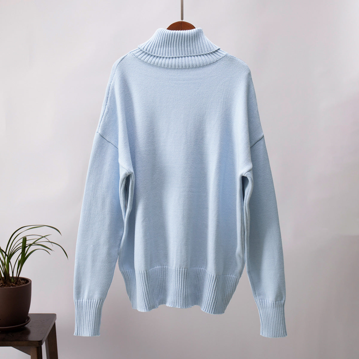 High Collar Loose Solid Color Sweater
