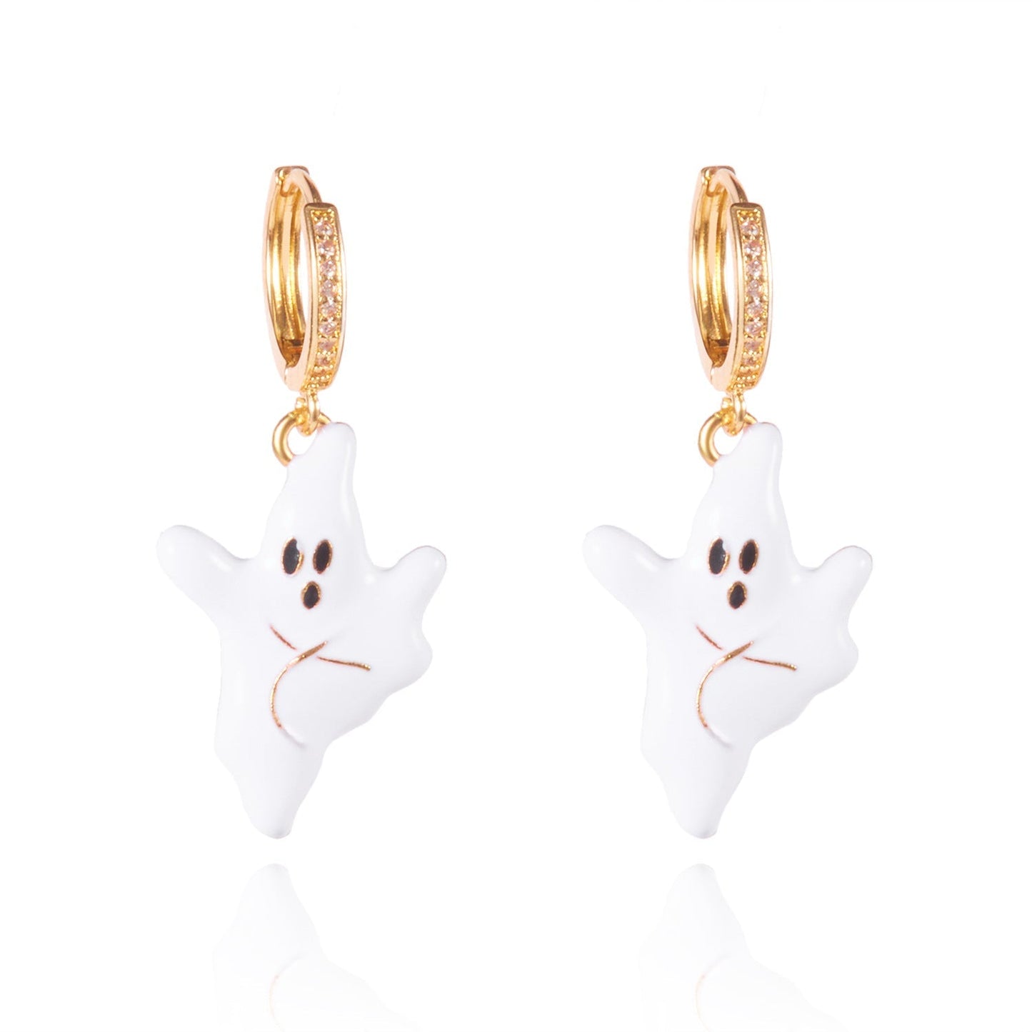 Halloween Enamel Pumpkin Rhinestone Hoop Earrings