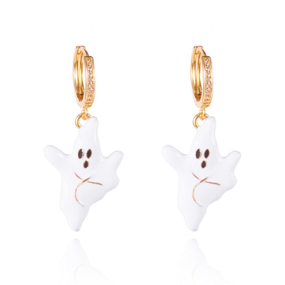 Halloween Enamel Pumpkin Rhinestone Hoop Earrings