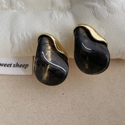 Elegant Amber Metal Resin Splice Drop Earrings