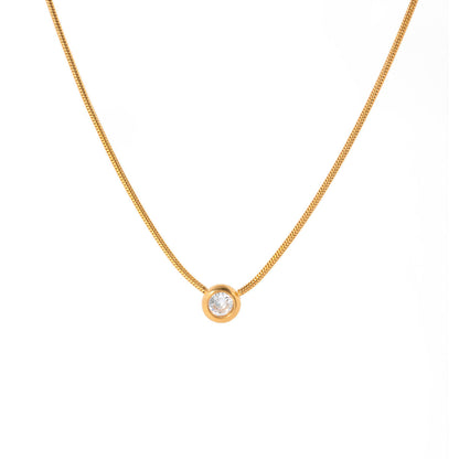 Simple Rhinestone Round Pendant Necklace
