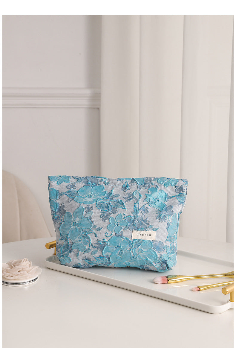 Purple Floral Jacquard Cosmetic Bag