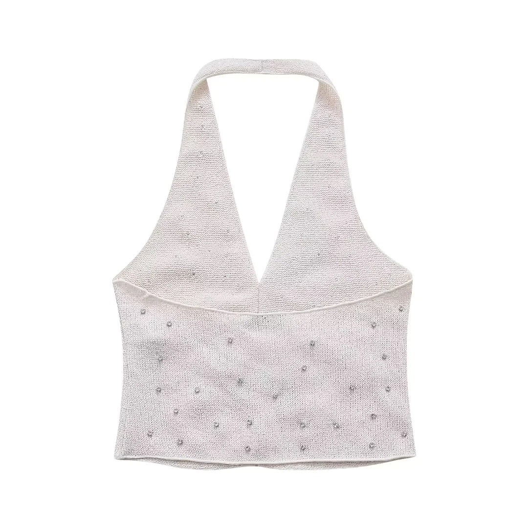 Sexy Rhinestone Halter Top Triangle Shorts Set