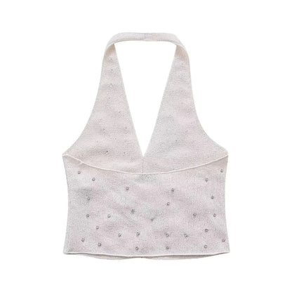 Sexy Rhinestone Halter Top Triangle Shorts Set