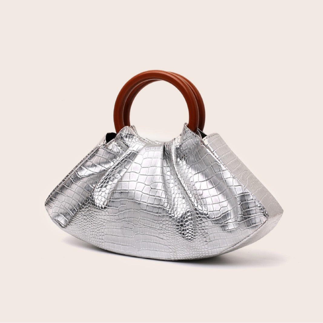 Resin Ring Handle Ruched Cloud Tote Purse