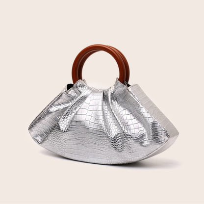 Resin Ring Handle Ruched Cloud Tote Purse