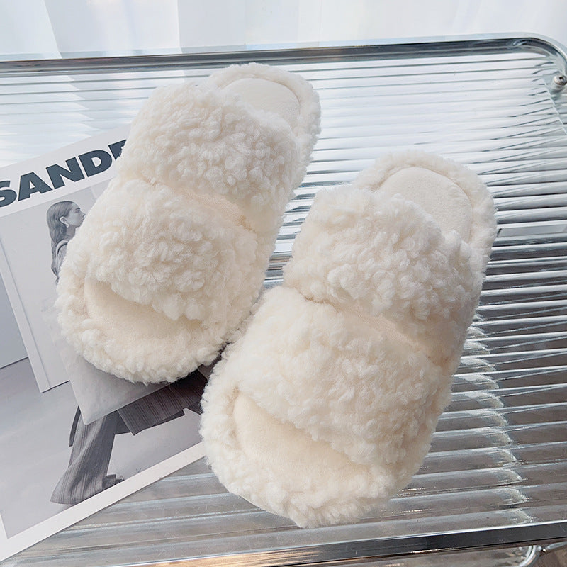 Solid Color Fluffy Fuzzy Two Band Slippers