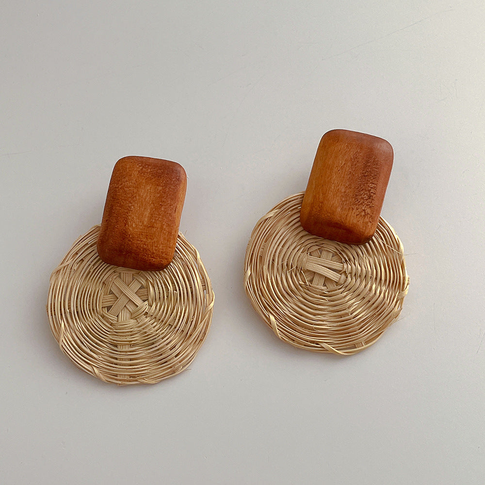 Wooden Vintage Rattan Elegant Earrings