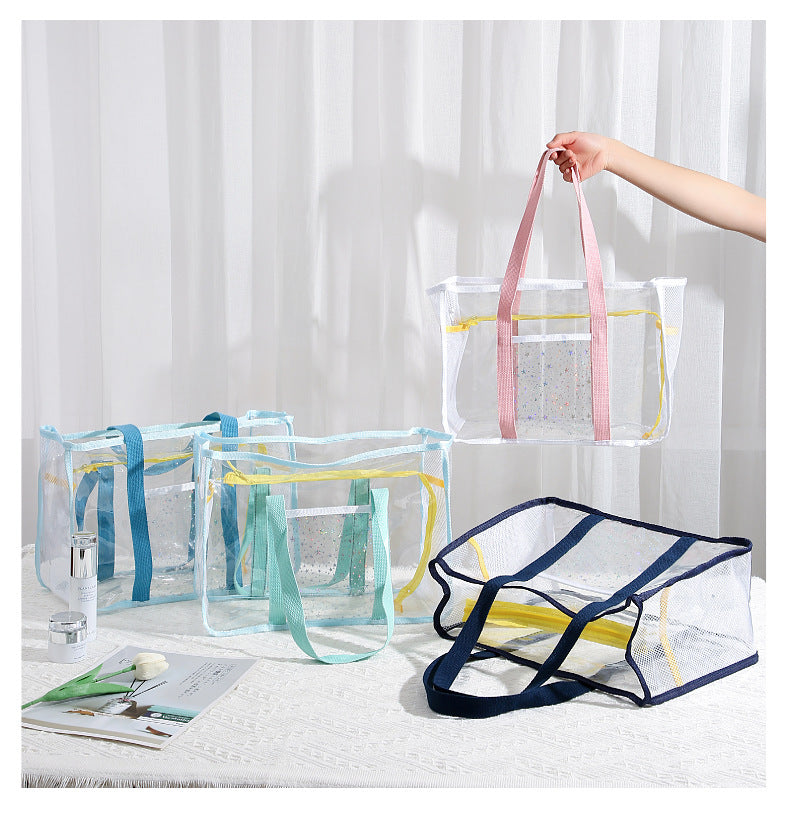 Multicolor Clear PVC Nylon Large Capacity Zip Tote Bag