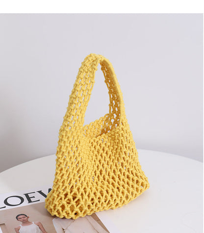 Solid Color Hollow Out Woven Handbag