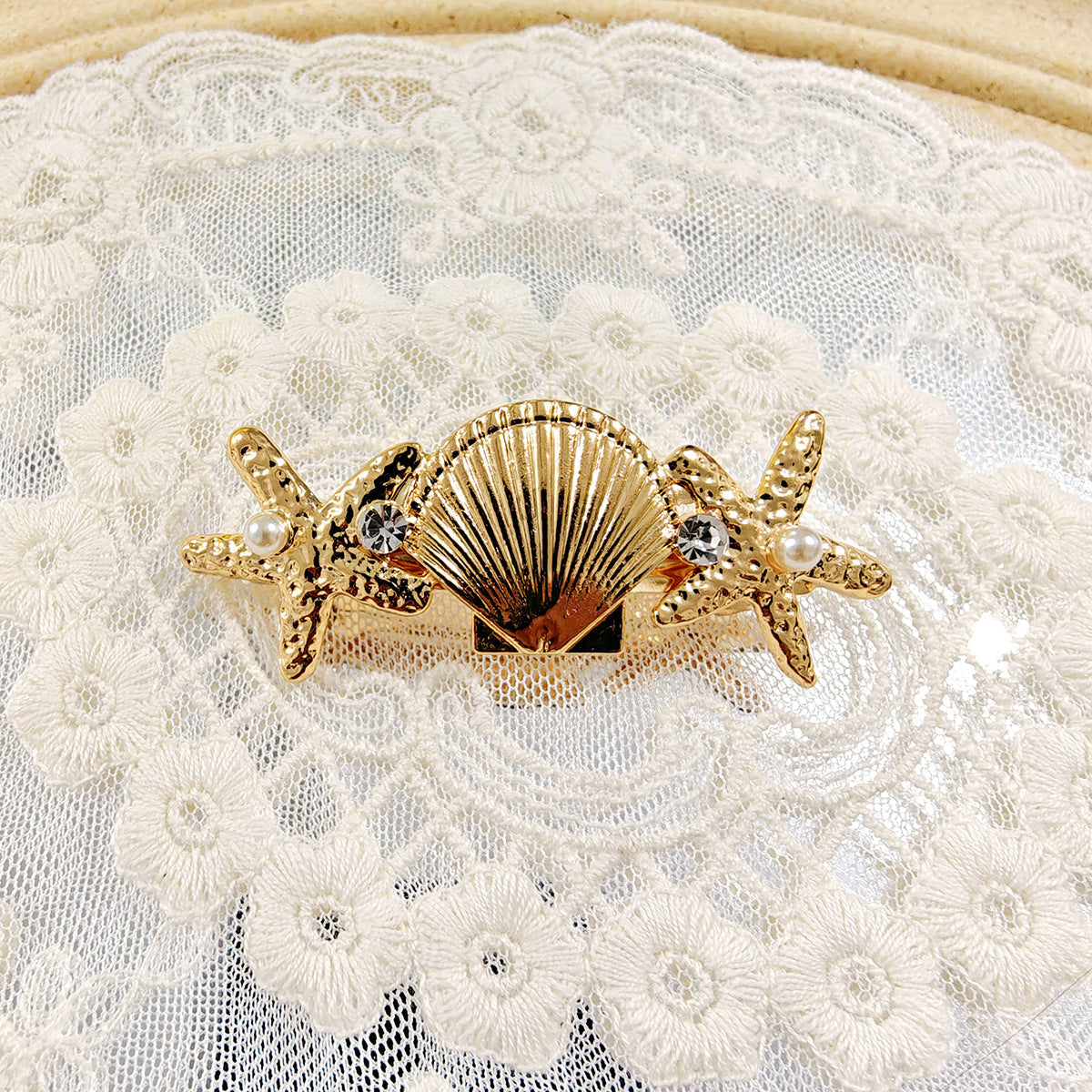 Trendy Pearl Starfish Rhinestone Hair Claw