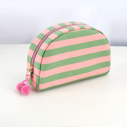 Minimalist Striped Canvas Shell Makeup Bag