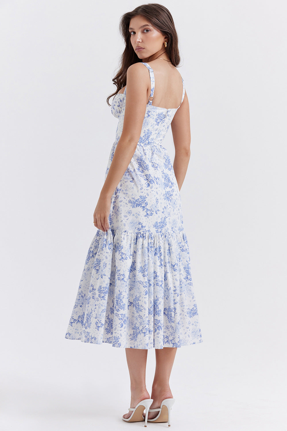 Corset Floral Midi Aline Spaghetti Dress