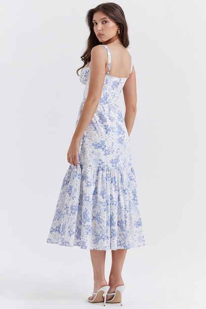 Corset Floral Midi Aline Spaghetti Dress