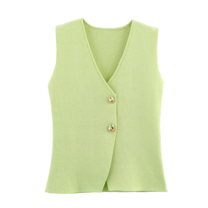 Casual Solid Color Button Down Knit Vest
