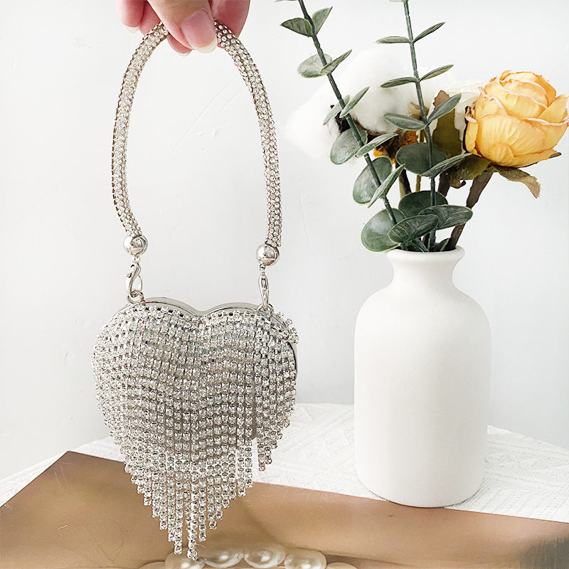 Love Shaped Mini Rhinestone Chain Party Handbag
