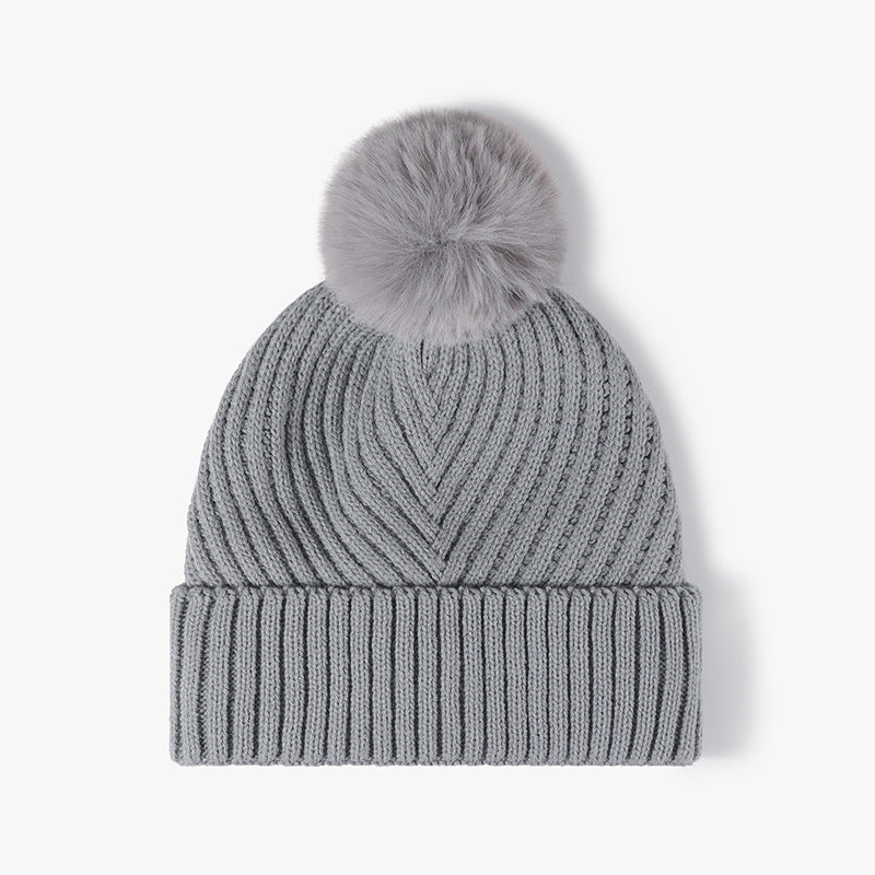 Solid Color Ribbed Knit Pom Beanie