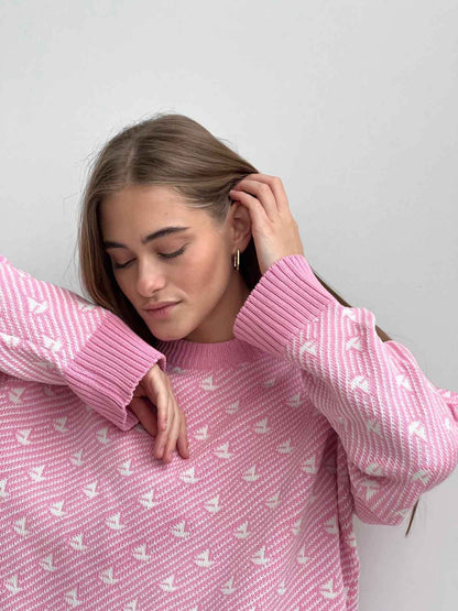 Print Contrast Color Loose Sweater