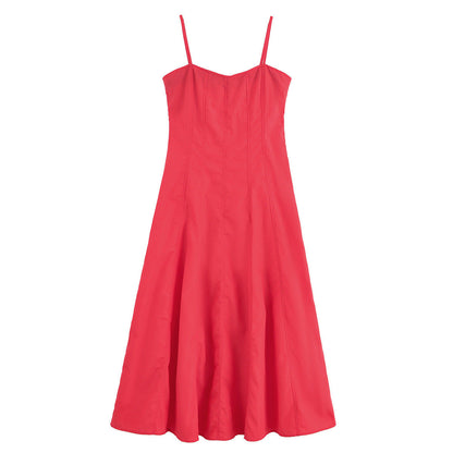 Slim Solid Color Spaghetti Midi Dresses