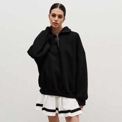 Loose Lapel Zipper Hoodie