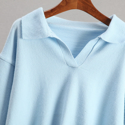 Trendy Polo Collar Long Sleeve Knit Sweater