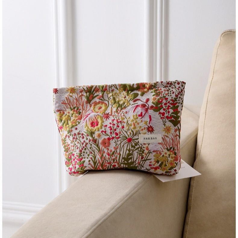 Vintage Floral Jacquard Portable Makeup Bag