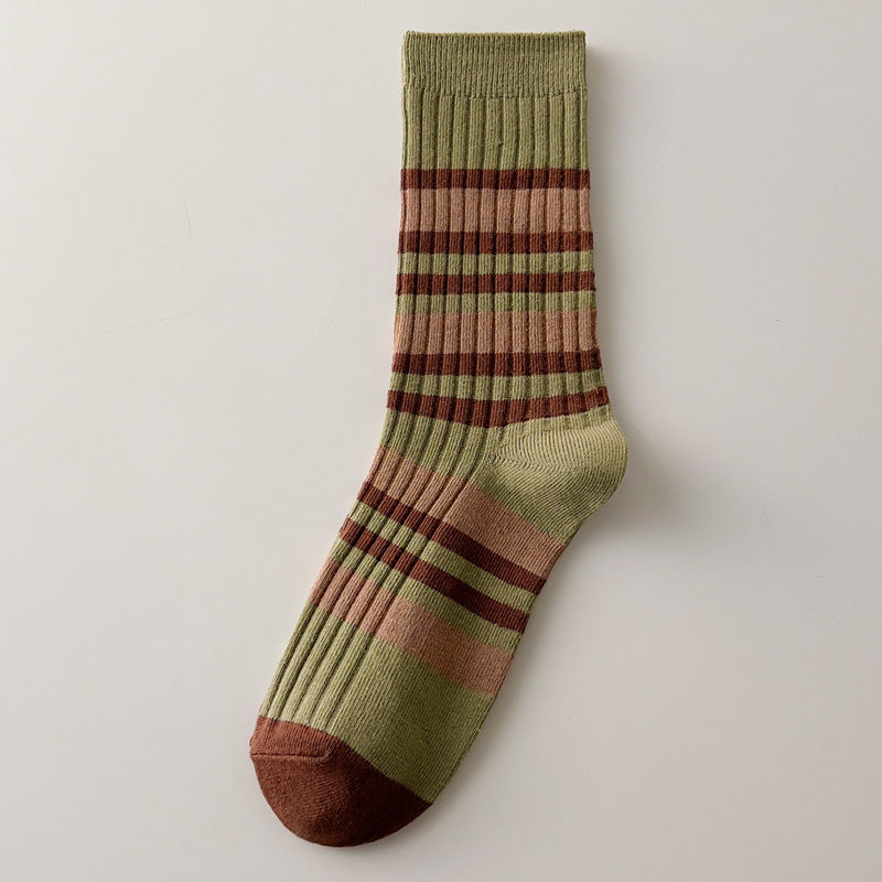 Striped Color Block Simple Ribbed Socks