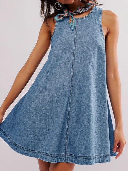 Denim Round Neck Sleeveless Mini Dress