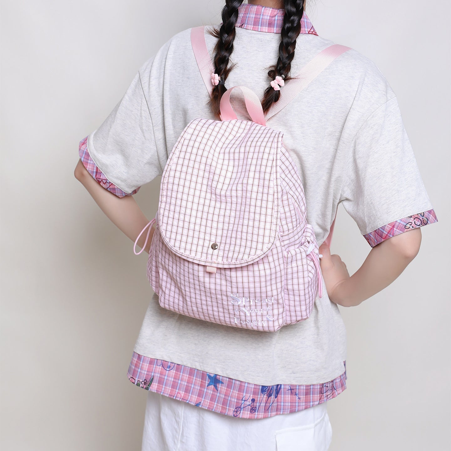 Plaid Casual Nylon Cute Backpack