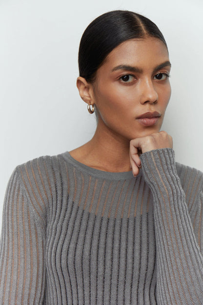 Round Neck See Through Knit Top