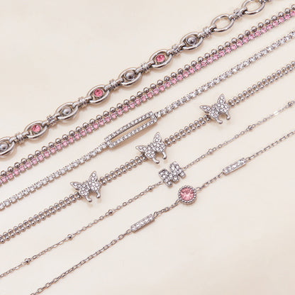 Stainless Steel Charm Linked Chain Strand Bracelet