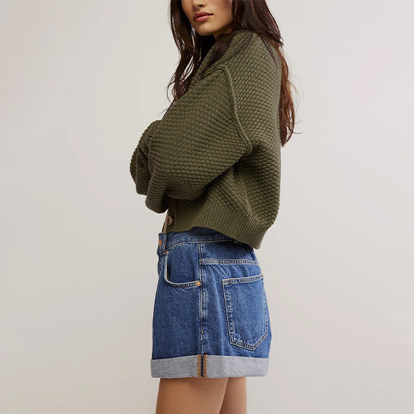 Solid Color Loose Button Knit Crdigan