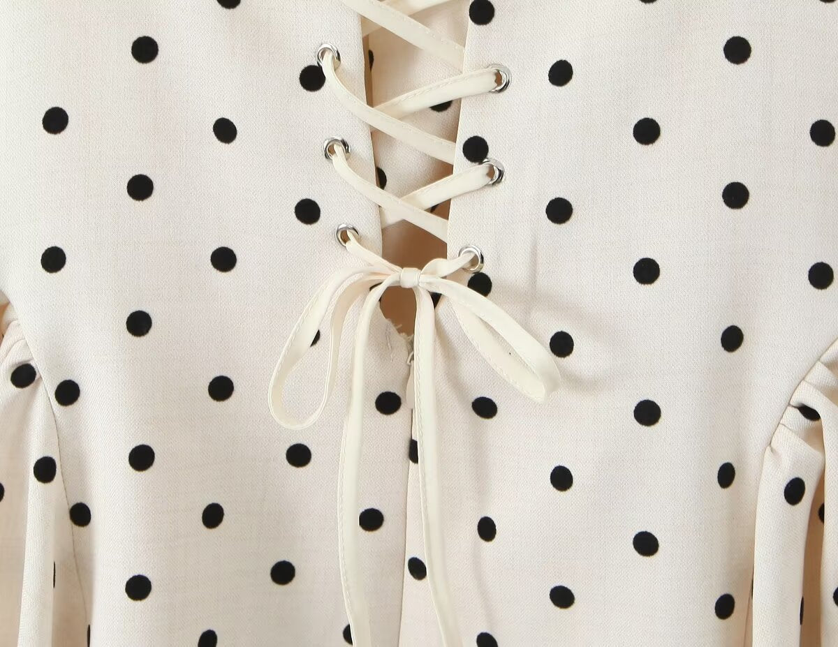 Trendy Polka Dot Tie Back Pleated Dress