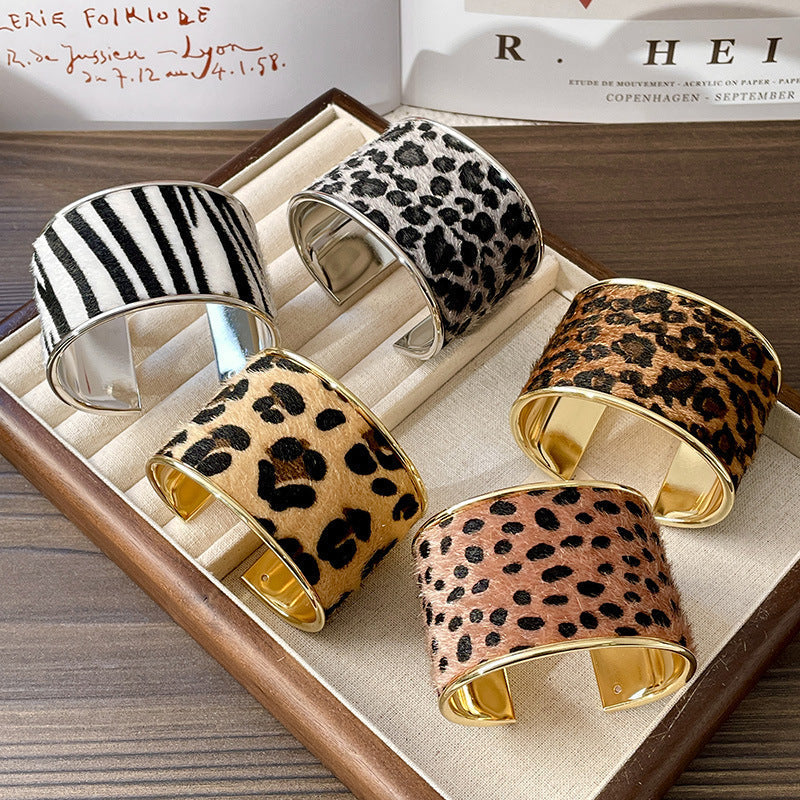 Zebra Leopard Open Punk Bracelets