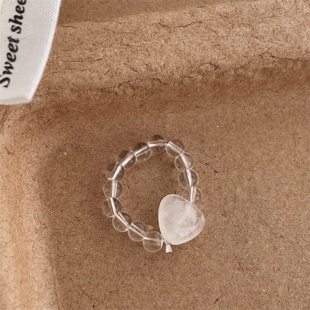 Transparent Raw Stone Heart Beaded Ring