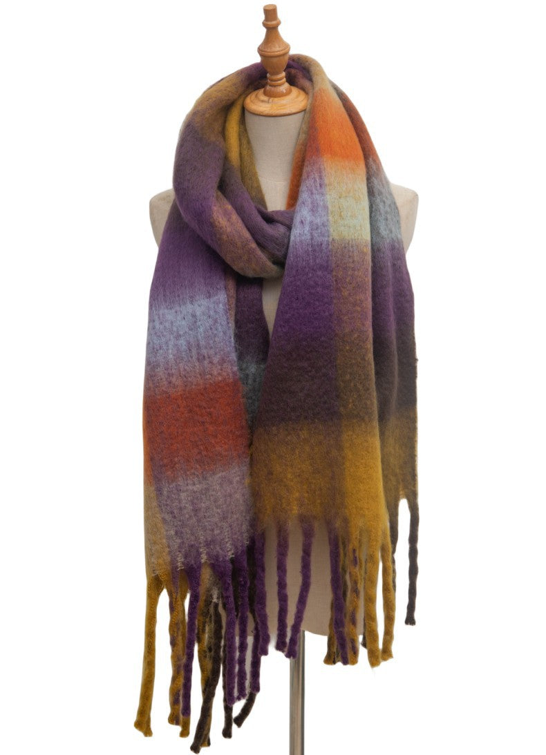 Contrast Color Plaid Tassel Scarves