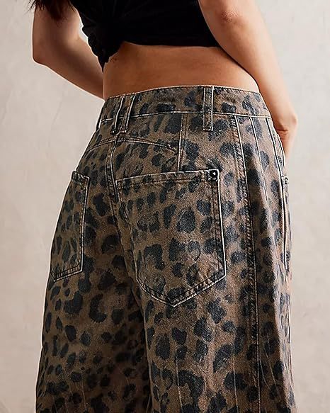 Leopard Print Loose Midi Waist Wide Leg Jeans