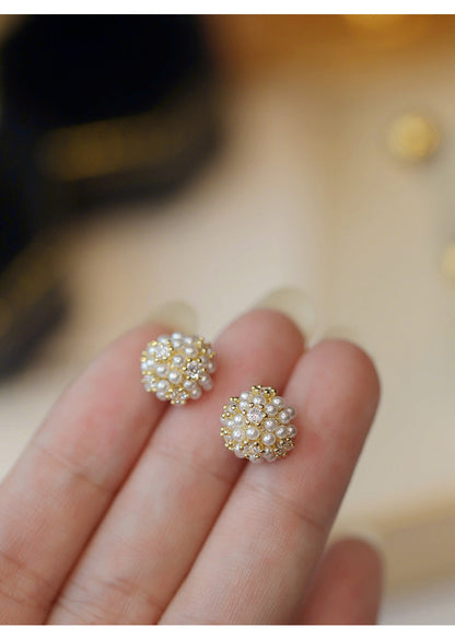 Delicate Rhinestone Pearl Simple Stud Earrings
