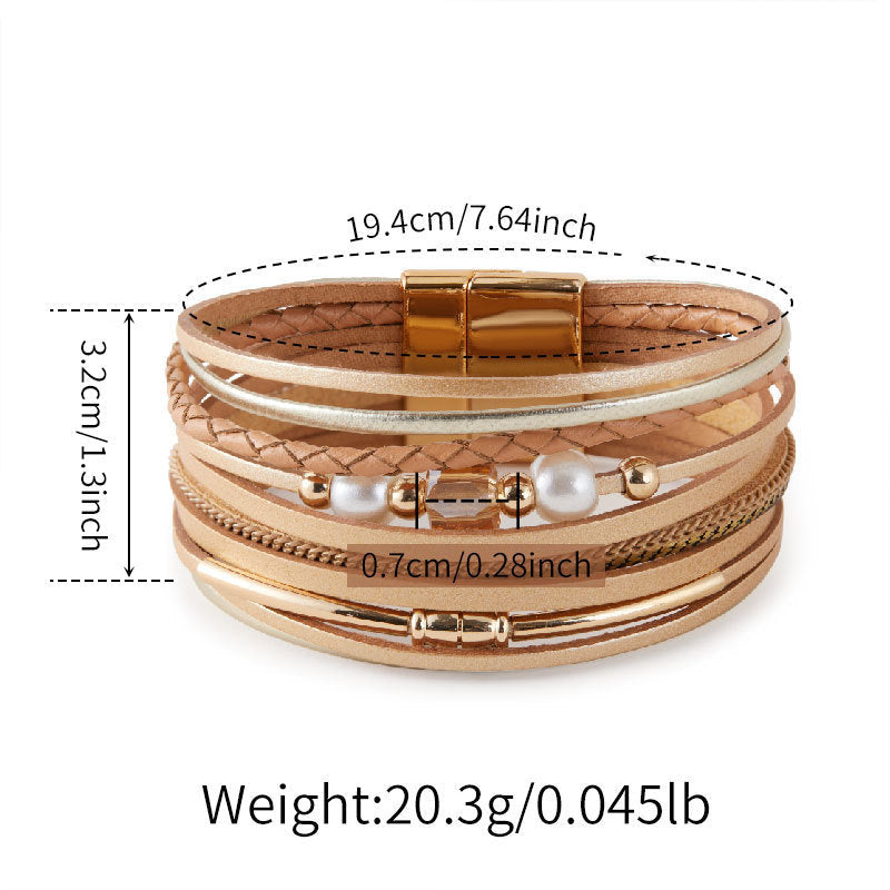 Vintage Pearl Layered Leather Bracelets