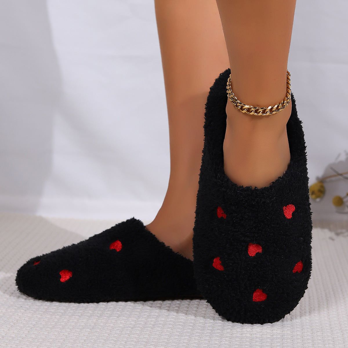 Simple Heart Print Indoor Winter Slippers