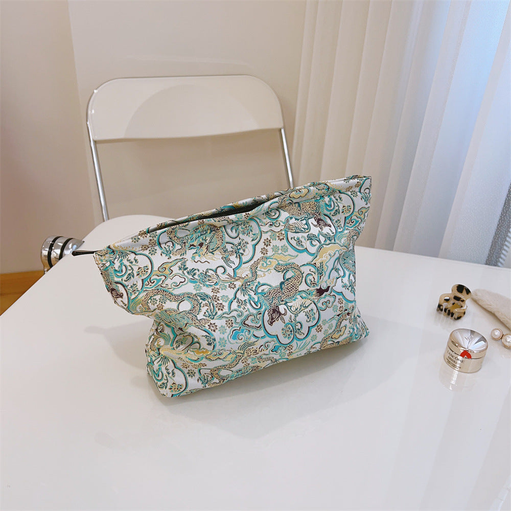 Elegant Jacquard Portable Zipper Cosmetic Bag