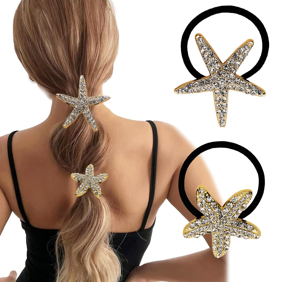 Trendy Rhinestone Starfish Ponytail Hair Tie
