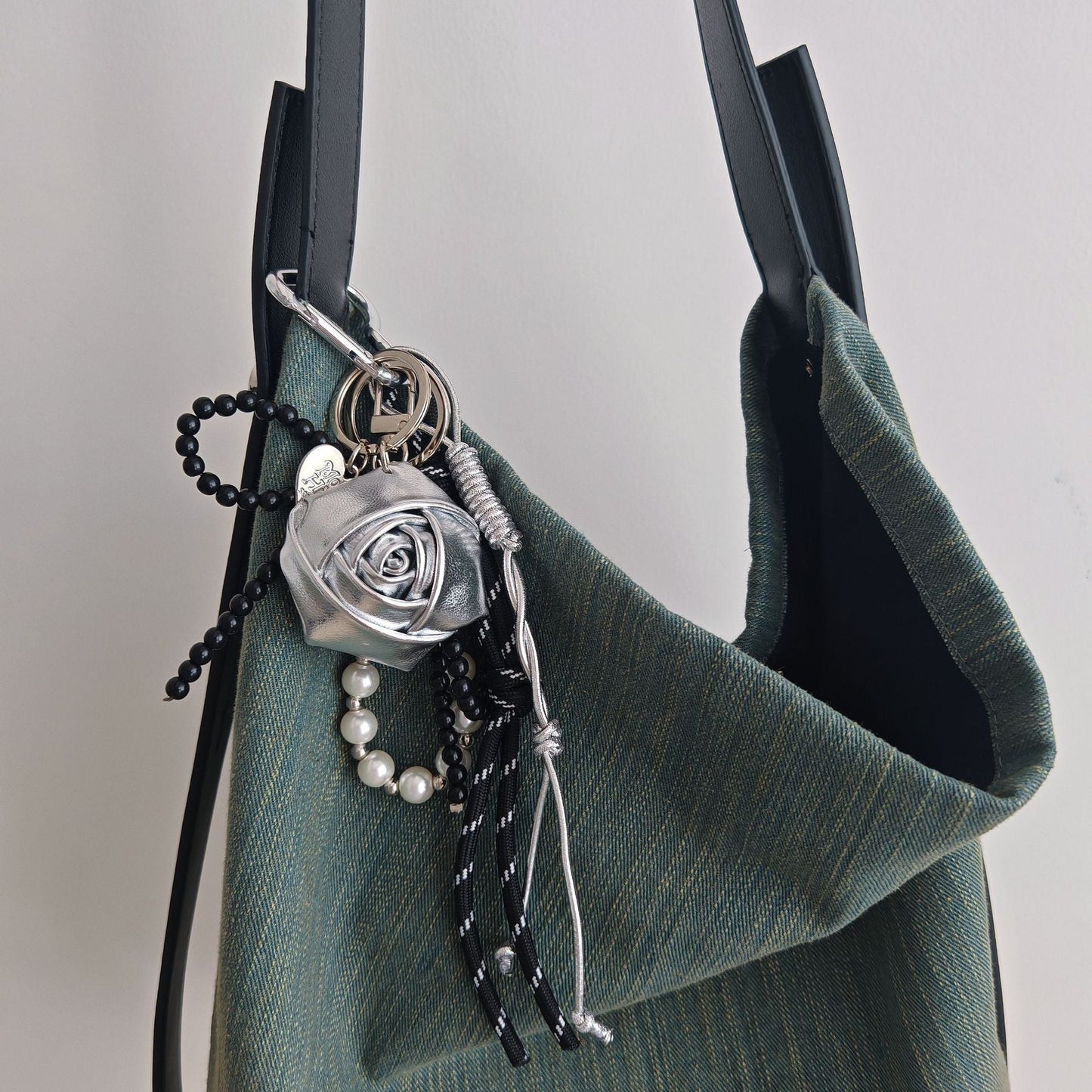 Leather Rose Beads Keychain Bag Charms