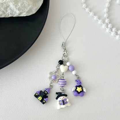 Halloween Cartoon Ghost Beads Keychain