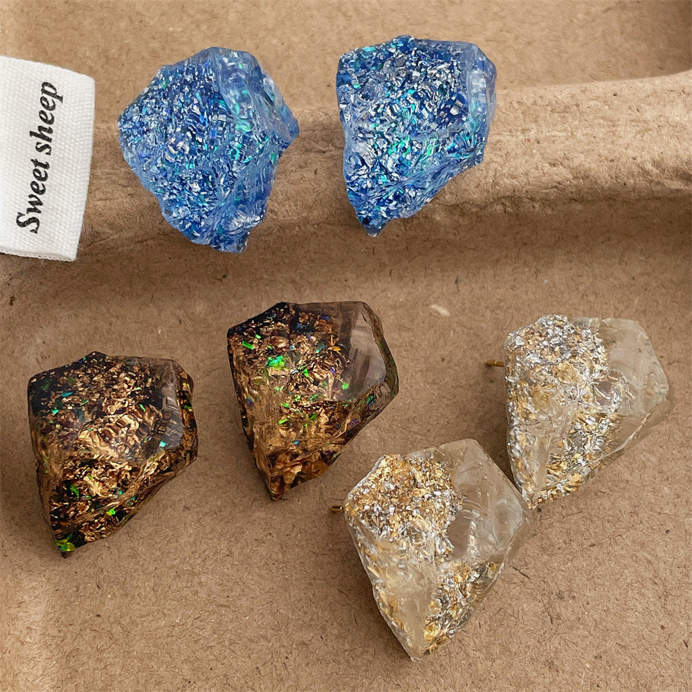 Trendy Asymmetrical Ice Crystal Stud Earrings