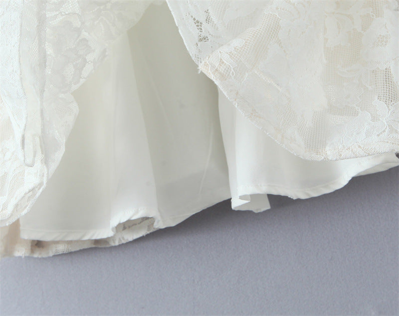 Solid Color Spaghetti Strap Lace Ruffled Dresses