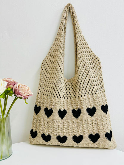 3+ Love Print Hollow Out KNit Shoulder Bag