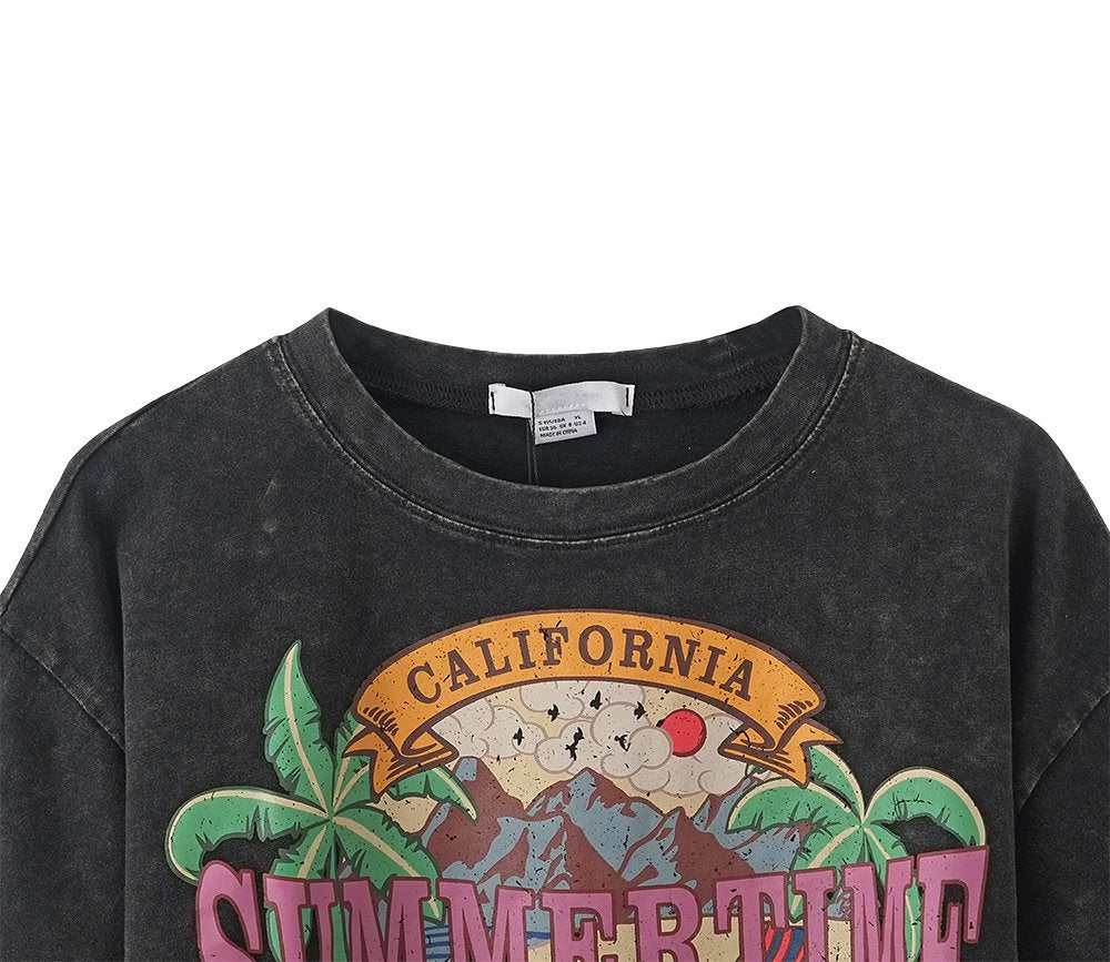 Vintage Distressed Printed Crew Neck T-Shirt